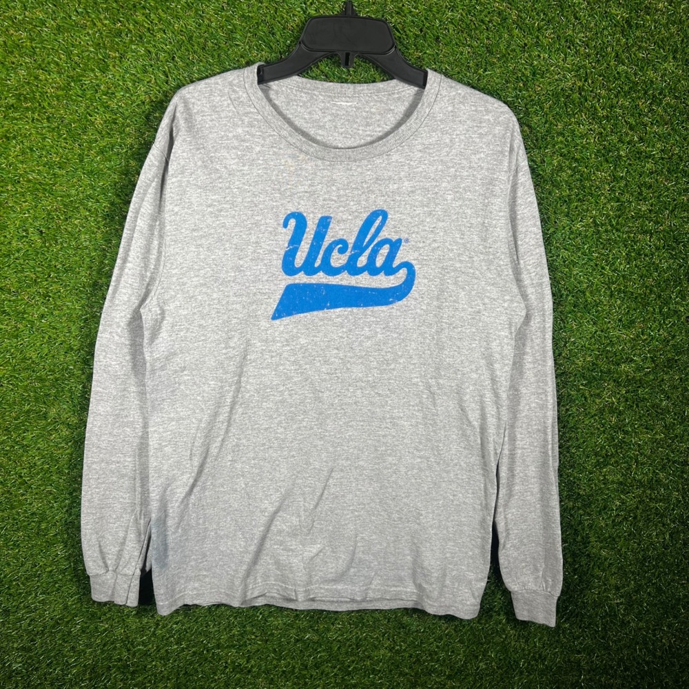 UCLA Bruins Long Sleeve‎ T-Shirt Mens Medium Heather Gray Script Logo Collegiate